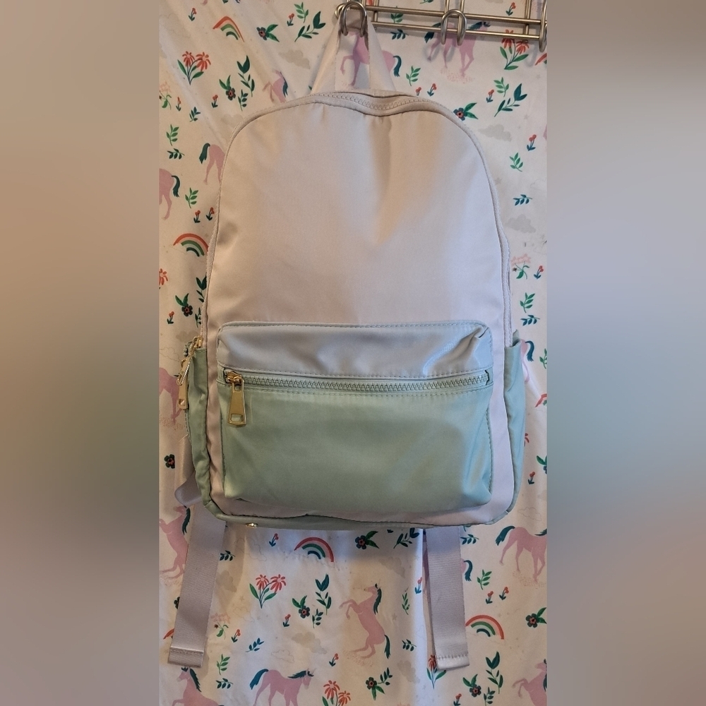 Isaac Mizrahi Pastel Color Block Nylon Neutral Boho School Backpack Purse Bag